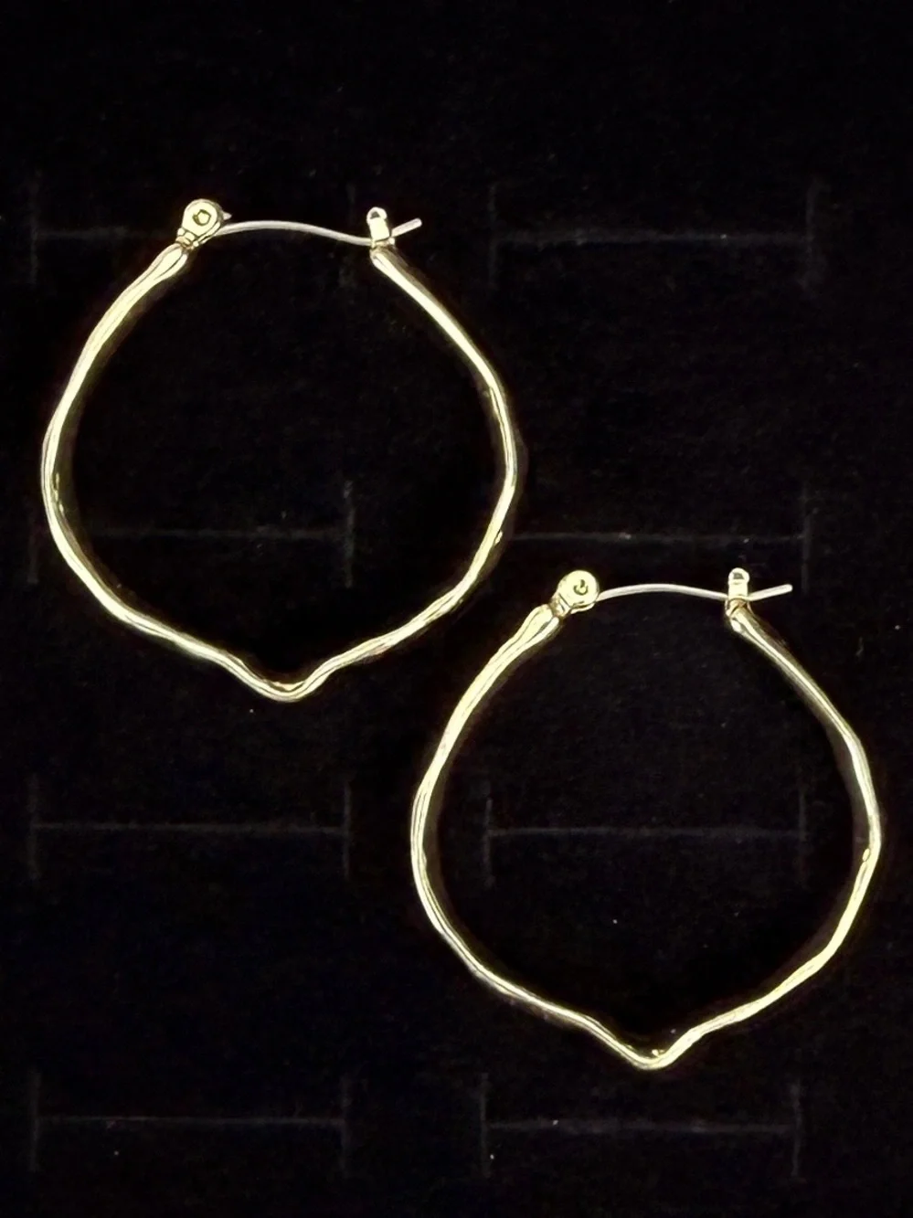 Vintage, elegant, weighted, hammered, goldtone, hoop pierced earrings